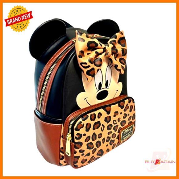 Leopard Print Minnie Mouse Vegan Leather Shoulder Bag Adjustable Straps - Picture 3 of 5